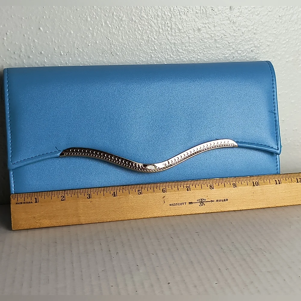 Evening Clutch Bag Snap Button Cocktail Party Casual Blue Sky